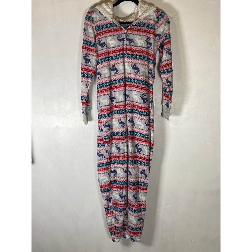 Reindeer Fair Isle Hooded Fleece S One Piece Pajamas Christmas Nordic